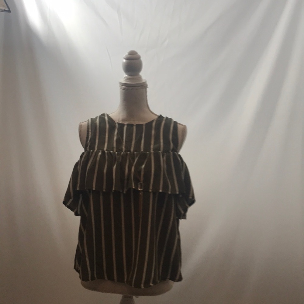 Belle tweed olive green with white stripes